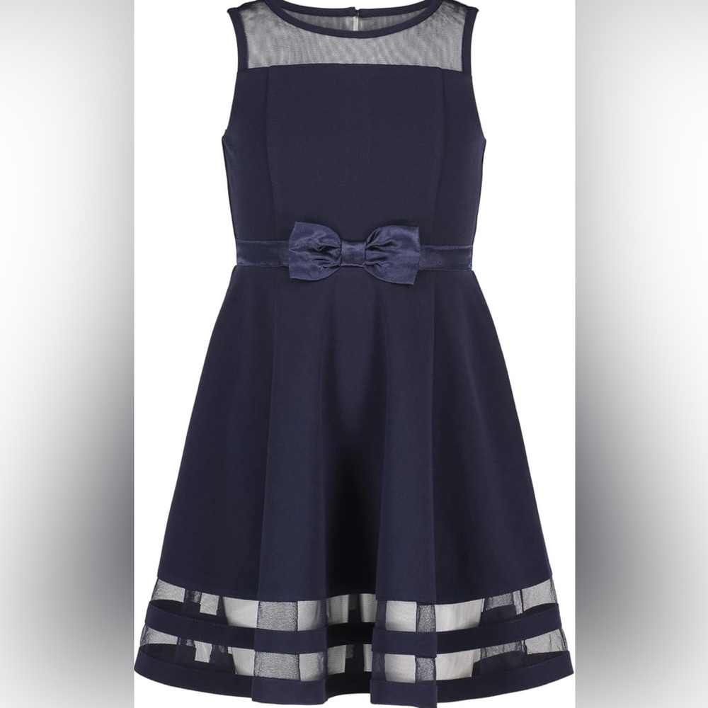 Calvin Klein Girls Illusion Mesh Bow Front Dress Black Size 7 Regular